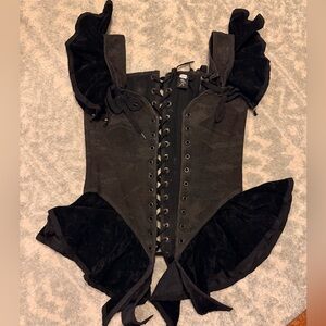 Black Lace-Up Bodice with Ruffled Sleeves by Moresca